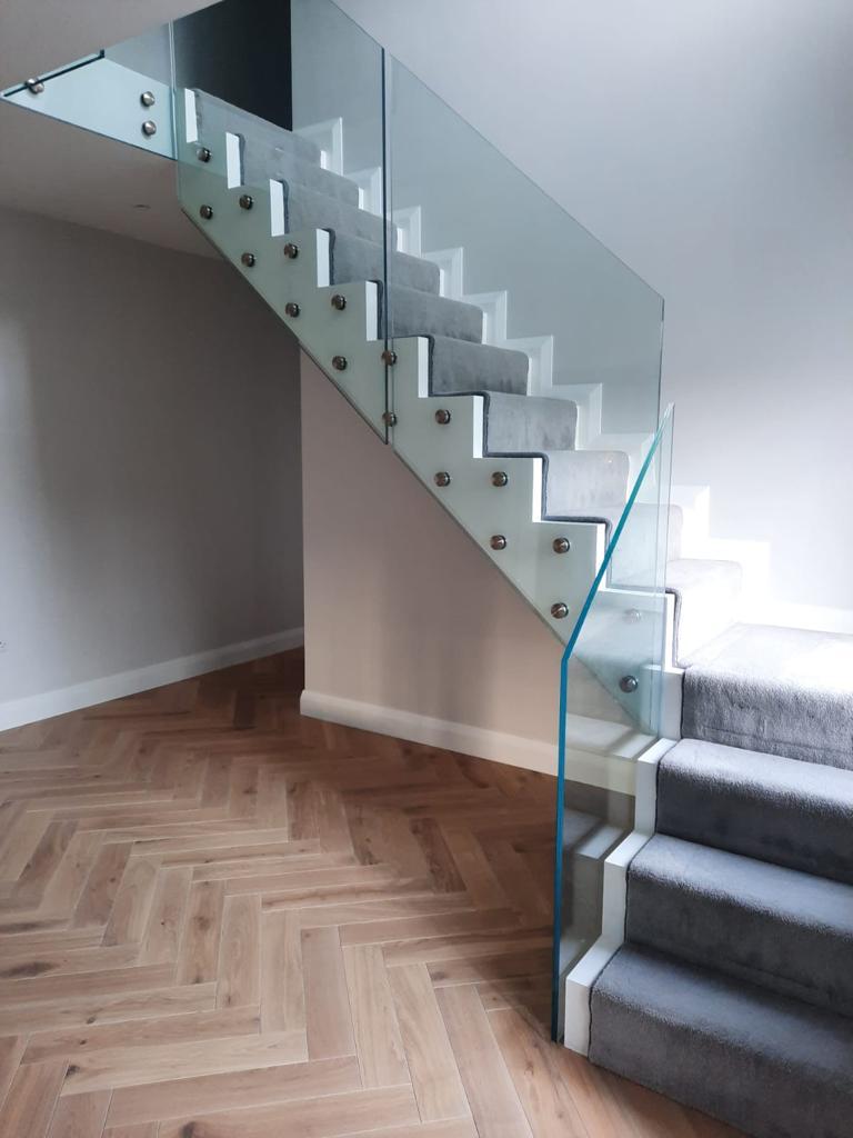 Frameless Glass Balustrade Modern Staircase With A Full-Height Frameless Glass Balustrade Installed By Northside Glass Ltd. In Cork, Ireland.