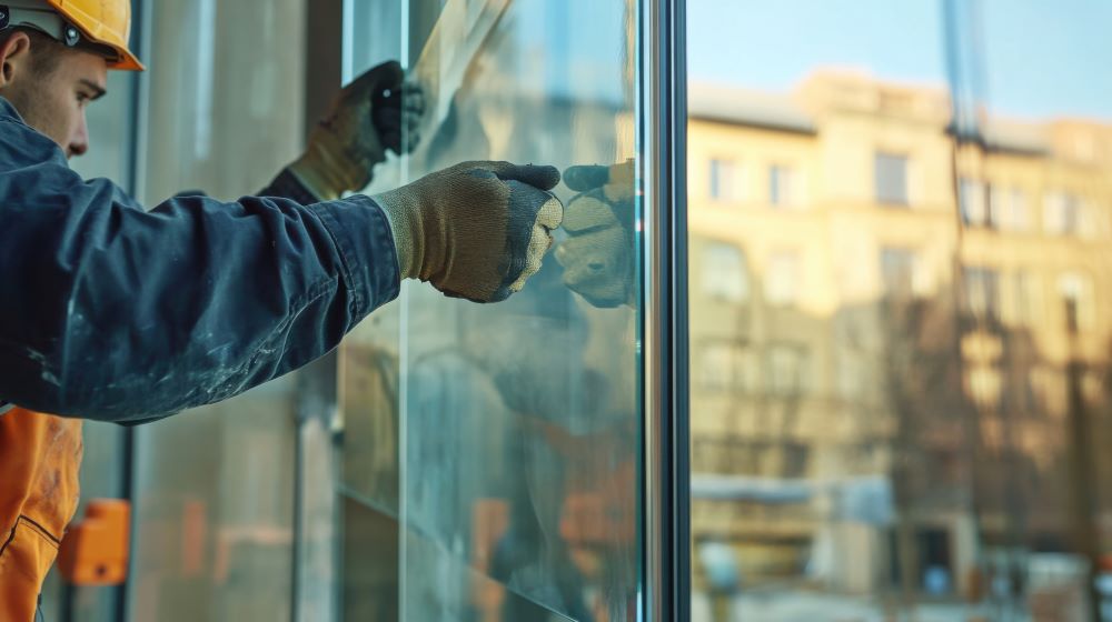 Northside Glass Ltd. Professional Glazier Performing Commercial Glass Replacement Or Installation On A Building Facade In Cork, Ireland.