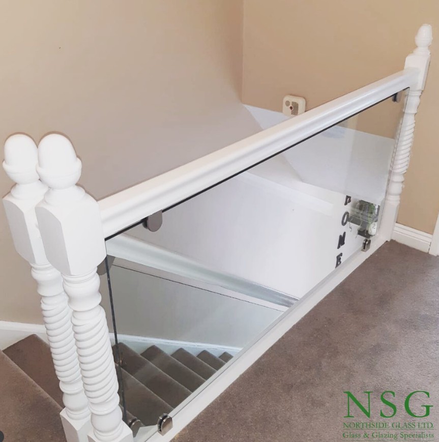 Glass Landing Panel Fitted With Clamps