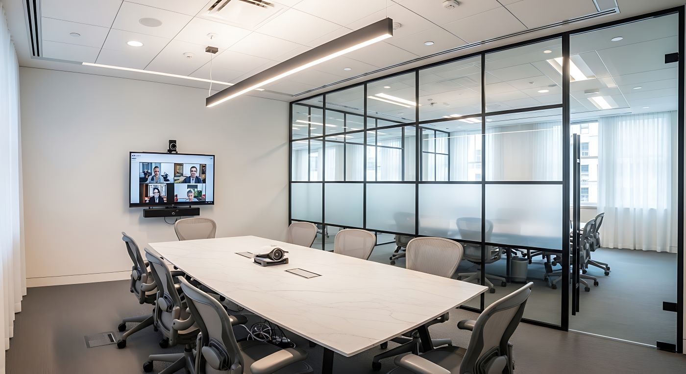 Office Dividing Screen Northside Glass Ltd. Installed A Modern Office Dividing Screen With A Black Grid Frame For A Meeting Room In Cork, Ireland.
