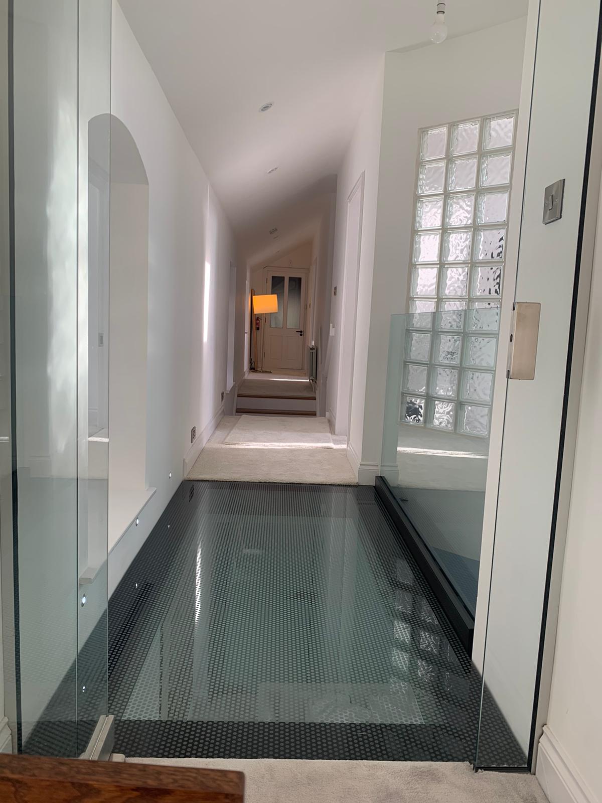 Walk On Floor Panel Modern Hallway With Glass Walls And Glass Floor