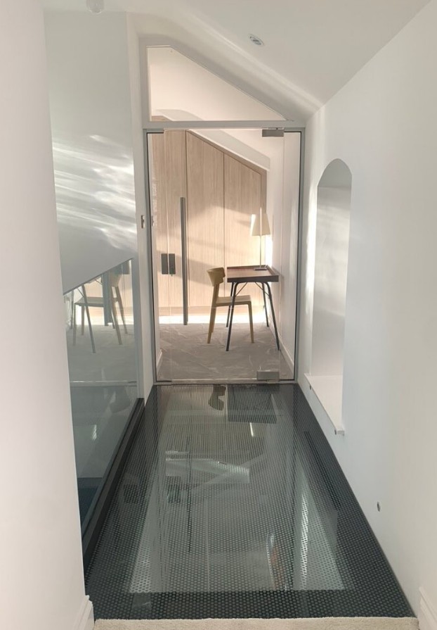 Walk On Glass Floor For Light Capture Modern Hallway With Glass Floor And Arched Doorway