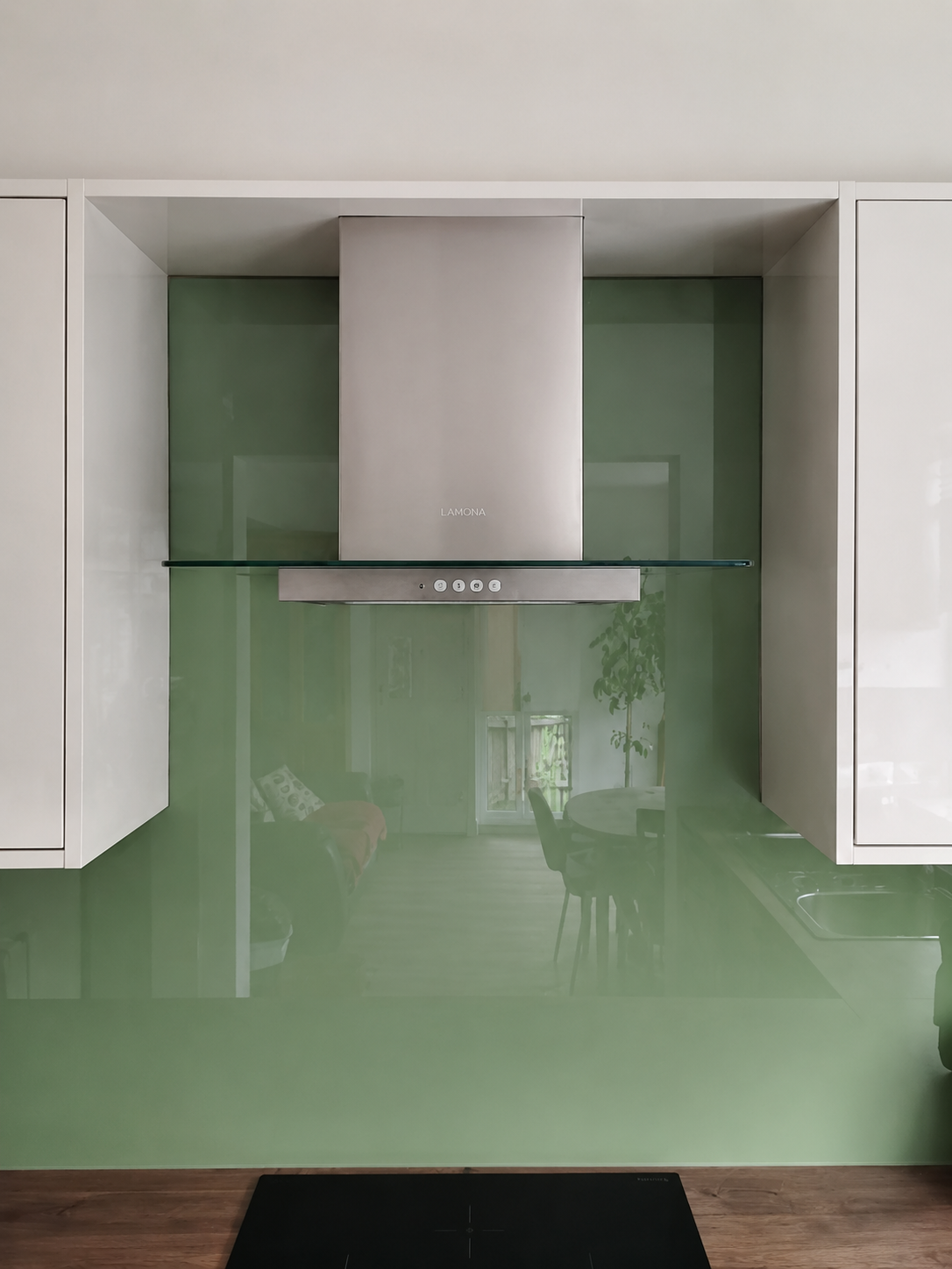 Nsg Glass Splashbacks 7 A Calming Sage Green Glass Splashback That Introduces Subtle Colour While Maintaining A Contemporary Feel.